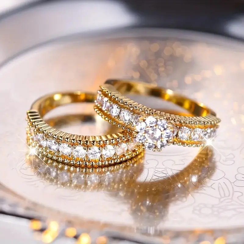 Bright Zirconia Gold Ring Set